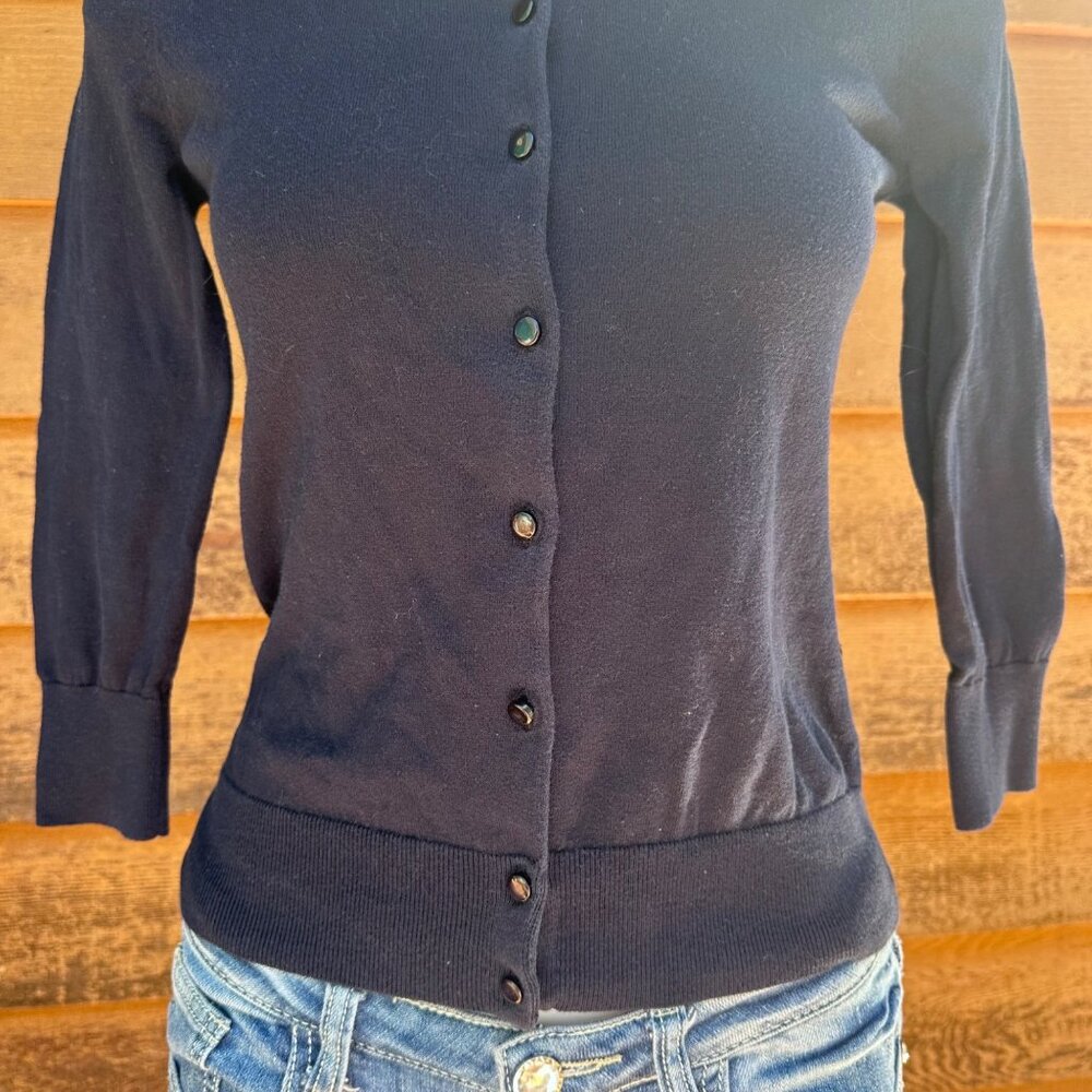 Vintage J.Crew Clare Cardigan Navy Blue Womens Size S 100% Cotton Button-Up Knit - Picture 5 of 10